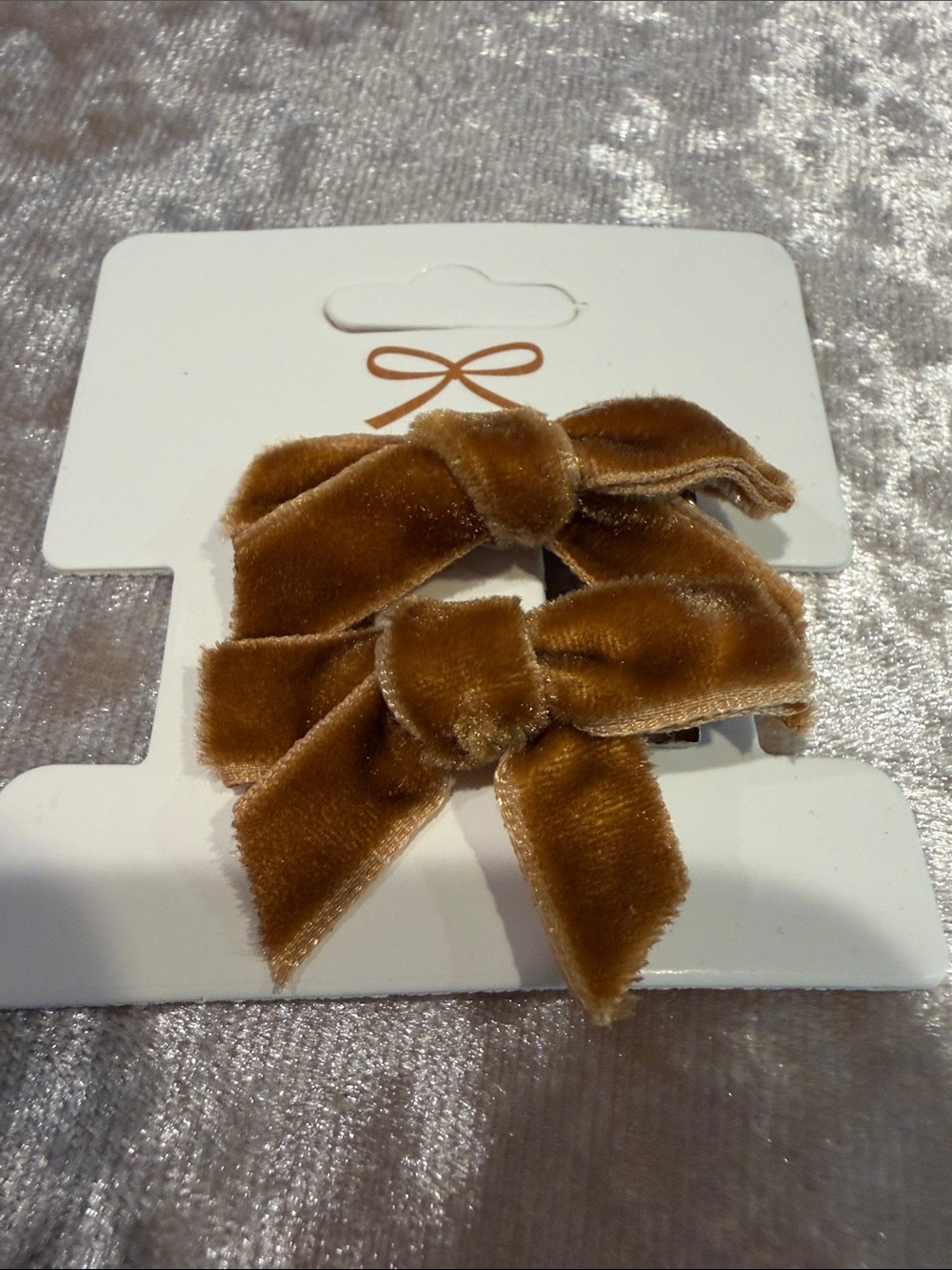 Velvet Bow Hair Clips in Camel Brown